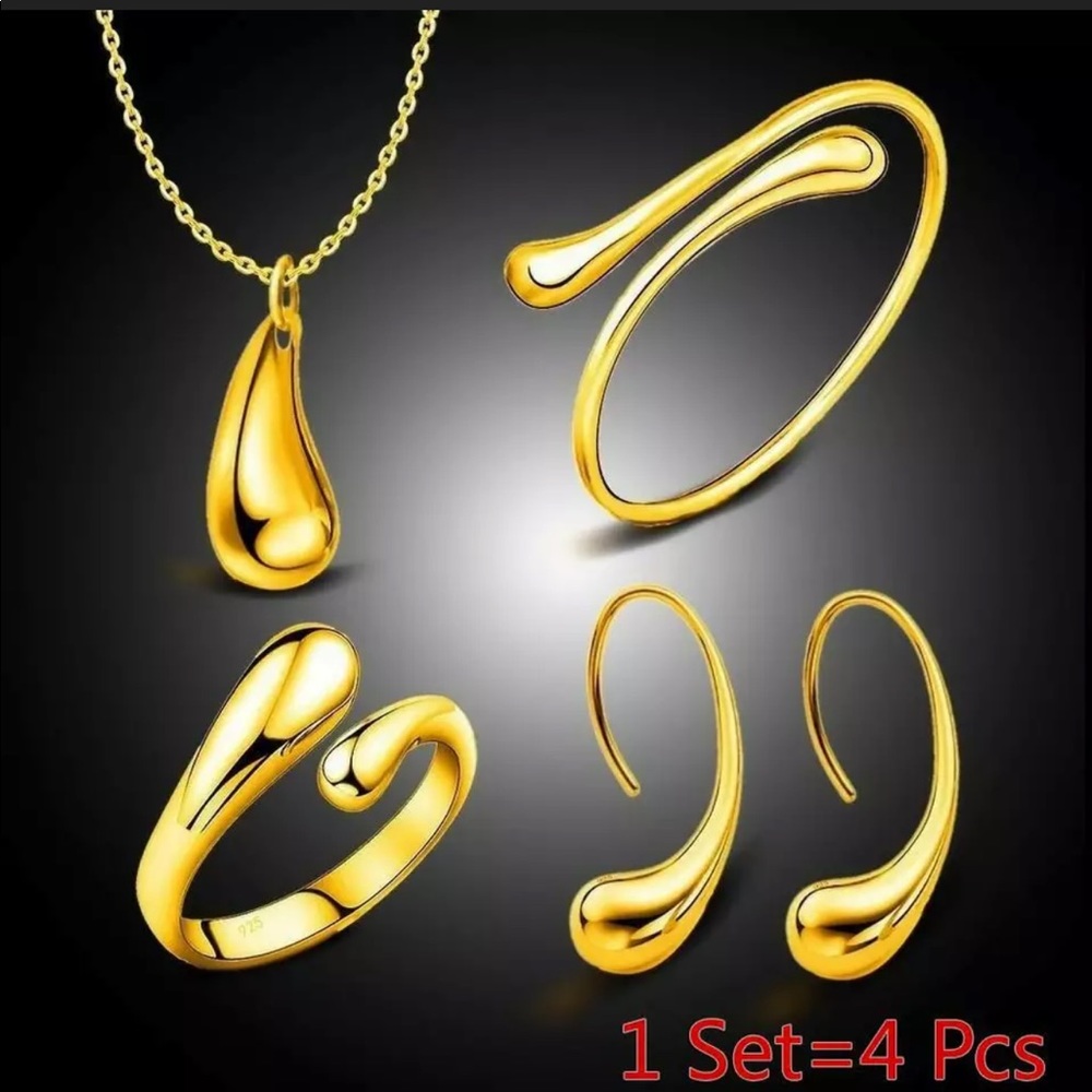 Cute Gold Necklace, Earrings, Ring, Bracelet Set